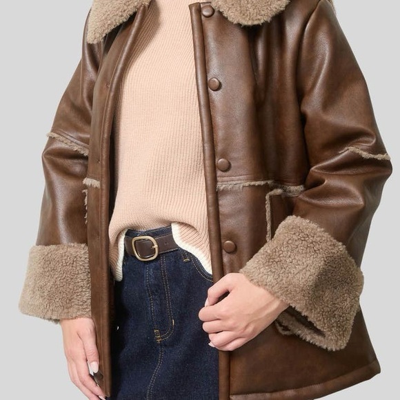 Women’s Brown Shearling Coat - Picture 5 of 10